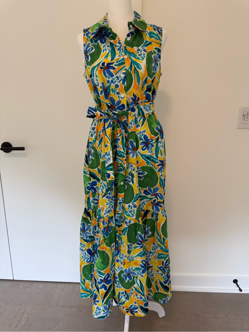 Donna Morgan Sleeveless Collared Floral Maxi Dress - Green & Yellow